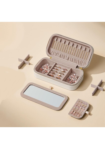 Portatif Takı Saklama Kutusu Deri Aynalı Yüzük, Küpe ve Kolye Organizeri fiyatları