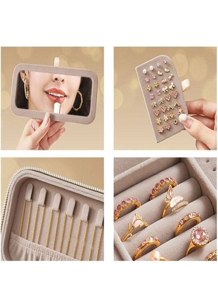 Portatif Takı Saklama Kutusu Deri Aynalı Yüzük, Küpe ve Kolye Organizeri modelleri