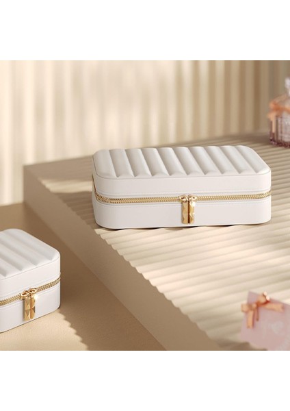 Portatif Takı Saklama Kutusu Deri Aynalı Yüzük, Küpe ve Kolye Organizeri