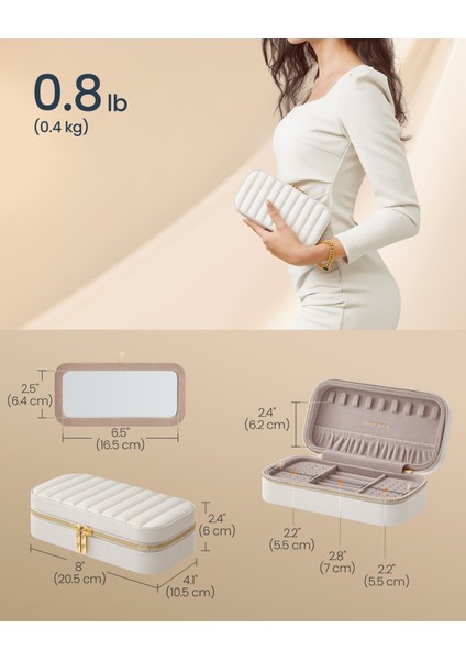 Portatif Takı Saklama Kutusu Deri Aynalı Yüzük, Küpe ve Kolye Organizeri