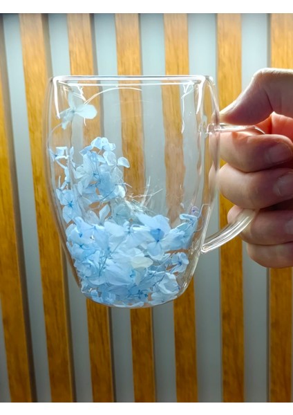 1 Adet Gerçekçi Çiçek Tasarım Çift Cidarlı Cam Kupa, Sıcak ve Soğuk Içecek Bardağı 350 ml