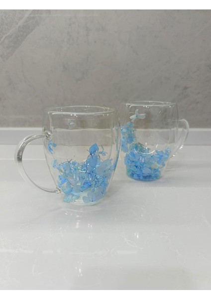 1 Adet Gerçekçi Çiçek Tasarım Çift Cidarlı Cam Kupa, Sıcak ve Soğuk Içecek Bardağı 350 ml