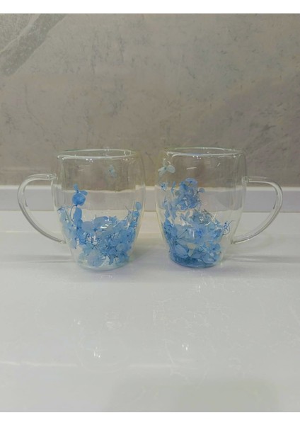 1 Adet Gerçekçi Çiçek Tasarım Çift Cidarlı Cam Kupa, Sıcak ve Soğuk Içecek Bardağı 350 ml