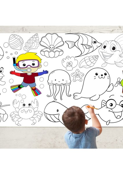 Uzay Denizaltı Dinolar 3'lü Set Dev Boyama Kağıdı | Özel Gün Hediye | Eğitici Oyuncak