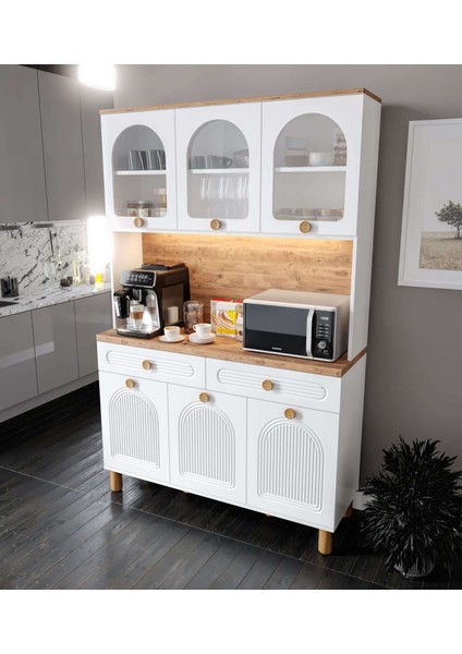 Rosa Kahve Köşesi - 140 cm Mdf Mutfak Dolabı - LED Aydınlatmalı fiyatları