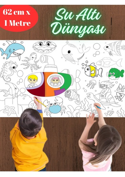 7'li Set Yaz Kampı-Su Altı-Dino-Ejderha-Taşıt-Robot-Meyve ve Sebze Dev Boyama Kağıdı | Oyuncak Kitap