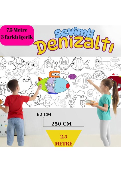 Denizaltı, Araçlar, Sevimli Korsanlar 7,5 Metre Dev Boyama Kağıdı | Doğum Günü Eğlenceli Oyuncak