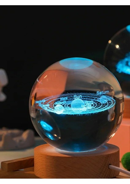 Ledli Usb'li Ahşap Standlı Güneş Sistemi Küre Temalı Kristal renkli Rgb 3D Oda Masa ve Gece Lambası indirimleri