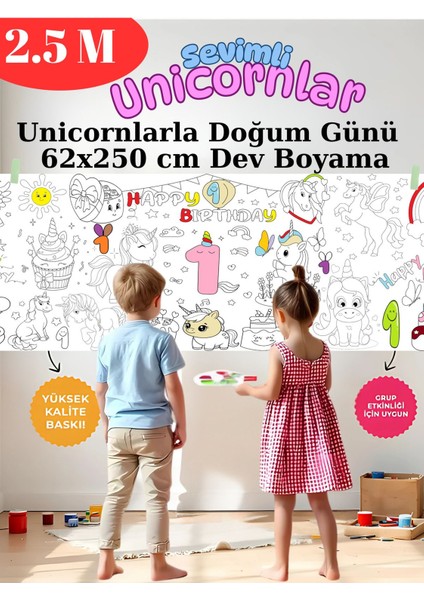 1 Yaş Doğum Günü Partisi Unicorn Temalı Dev Boyama Kağıdı | Eğitici Oyuncak, Kitap, Hediye