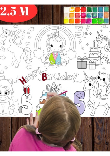 5 Yaş Doğum Günü Partisi Unicorn Temalı Dev Boyama Kağıdı | Eğitici Oyuncak, Kitap, Hediye modelleri