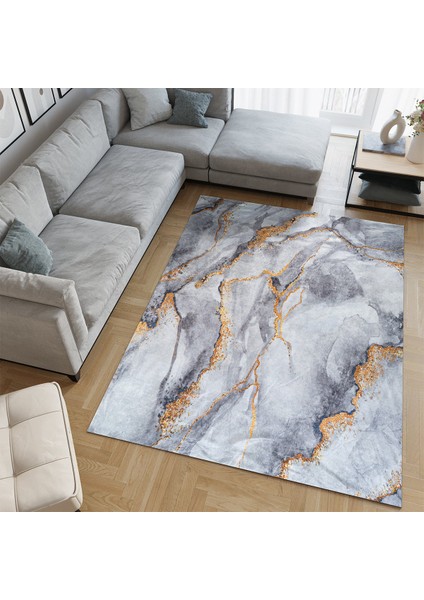 Kadife Dokulu, Lastikli, Sünger Apreli, Kaymaz, Yıkanabilir Modern Desenlerde Halı Örtüsü - 6 M2