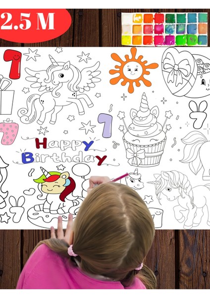 7 Yaş Doğum Günü Partisi Unicorn Temalı Dev Boyama Kağıdı | Eğitici Oyuncak, Kitap, Hediye fırsatları