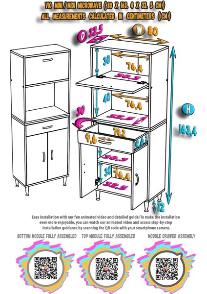 VİO (80x163,4x32.5 cm) Çek, Kapaklı, Ekmeklikli. Mini/Midi Mikrodalga Mutfak Dolabı indirimleri