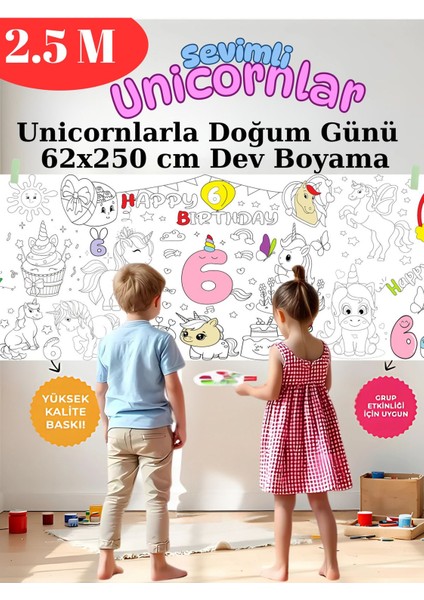 6 Yaş Doğum Günü Partisi Unicorn Temalı Dev Boyama Kağıdı | Eğitici Oyuncak, Kitap, Hediye