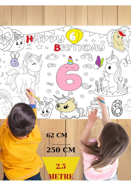 6 Yaş Doğum Günü Partisi Unicorn Temalı Dev Boyama Kağıdı | Eğitici Oyuncak, Kitap, Hediye modelleri