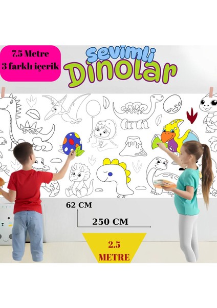Dinolar Denizaltı Araçlar 3'lü Dev Boyama Kağıdı | Doğum Günü Partisi, Eğlenceli Oyuncak