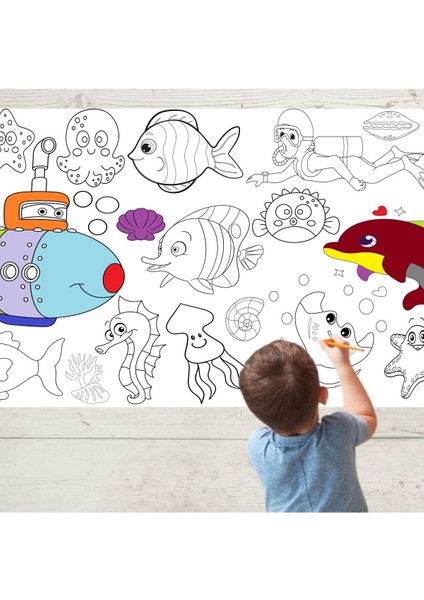 Dinolar Denizaltı Araçlar 3'lü Dev Boyama Kağıdı | Doğum Günü Partisi, Eğlenceli Oyuncak
