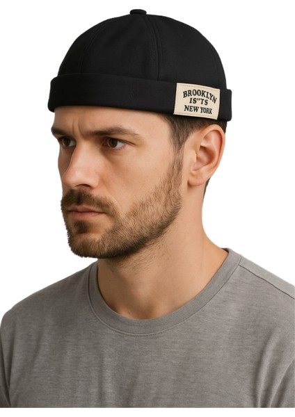 Brooklyn New York Etiketli Sokak Modası Tarzında Ayarlanabilir Siyah Erkek Docker Şapka