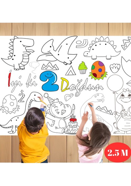 2 Yaş Doğum Günü Partisi Dinozor Temalı 2.5 M Dev Boyama Kağıdı | Eğitici Oyuncak, Kitap fiyatları