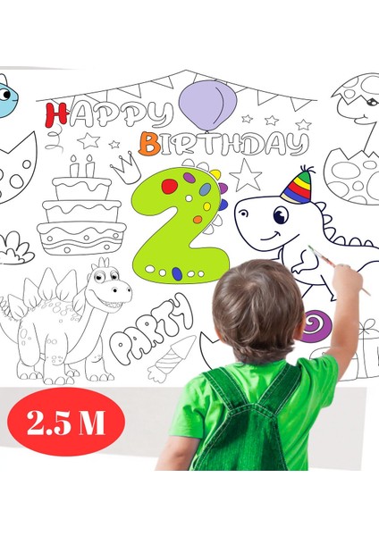 2 Yaş Doğum Günü Partisi Dinozor Temalı 2.5 M Dev Boyama Kağıdı | Eğitici Oyuncak, Kitap modelleri