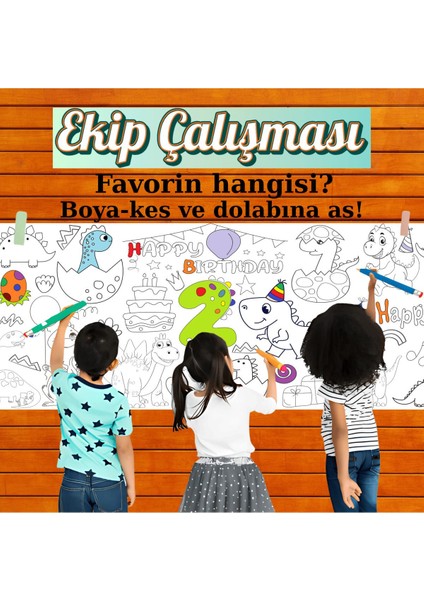 2 Yaş Doğum Günü Partisi Dinozor Temalı 2.5 M Dev Boyama Kağıdı | Eğitici Oyuncak, Kitap