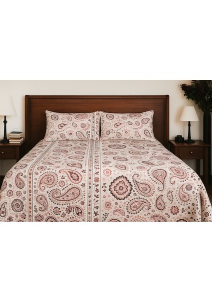 Premıum Kırmızı Desenli Renk 102'DEN %100 Pamuk Çift Kişilik Nevresim Takımı Kutulu