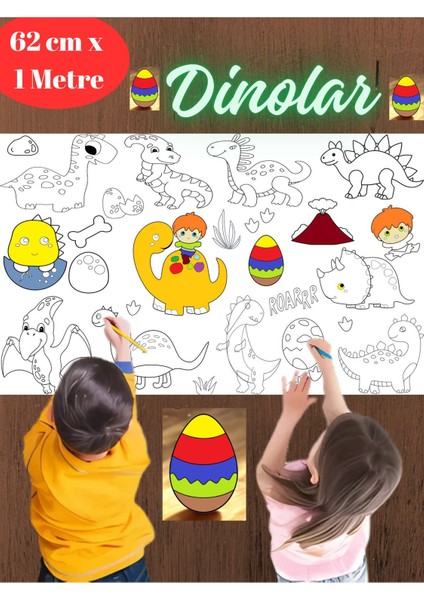 Dinolar-Ejderhalar-Taşıtlar 3'lü Set 3 Metre Dev Boyama Kağıdı | Eğlenceli Çocuk Aktivitesi
