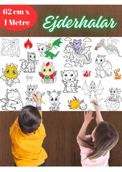Dinolar-Ejderhalar-Taşıtlar 3'lü Set 3 Metre Dev Boyama Kağıdı | Eğlenceli Çocuk Aktivitesi fiyatları