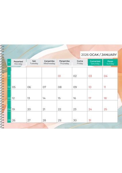 2026 Masaüstü Defter Planlama Takvimi 23X33 cm