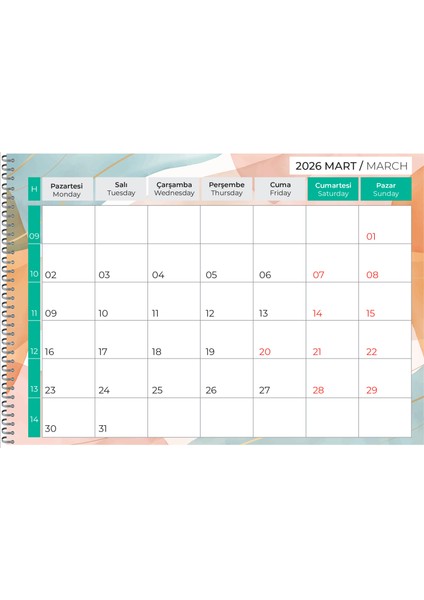 2026 Masaüstü Defter Planlama Takvimi 23X33 cm modelleri