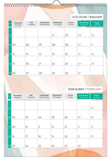 2026 Pastel Duvar Planlayıcı-6 SAYFA-33X48 cm