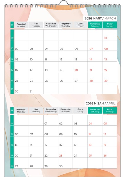2026 Pastel Duvar Planlayıcı-6 SAYFA-33X48 cm fiyatları