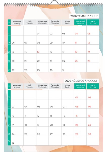 2026 Pastel Duvar Planlayıcı-6 SAYFA-33X48 cm fırsatları