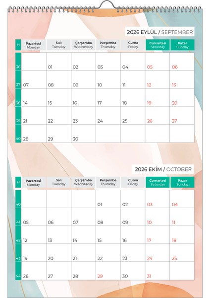 2026 Pastel Duvar Planlayıcı-6 SAYFA-33X48 cm indirimleri