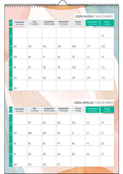 2026 Pastel Duvar Planlayıcı-6 SAYFA-33X48 cm