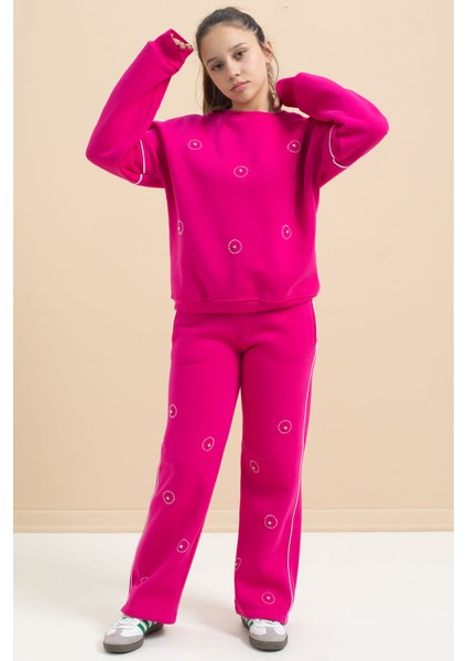 Fuşya Payet Işlemeli Şardonlu Kız Çocuk 2li Eşofman Takımı 21426