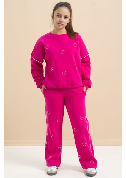 Fuşya Payet Işlemeli Şardonlu Kız Çocuk 2li Eşofman Takımı 21426 fiyatları