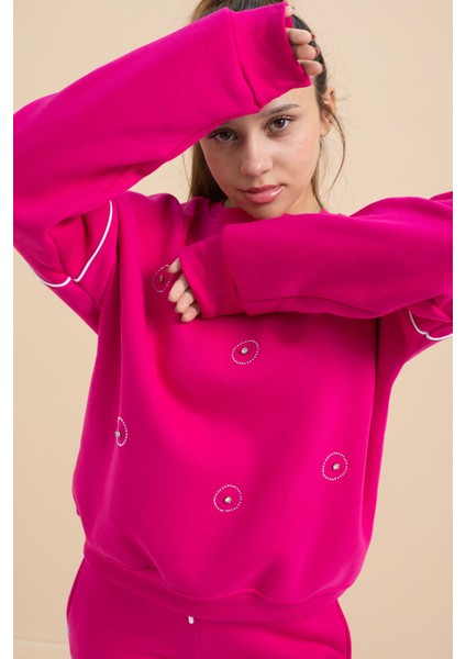 Fuşya Payet Işlemeli Şardonlu Kız Çocuk 2li Eşofman Takımı 21426 modelleri