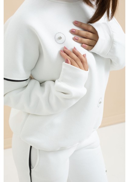 Beyaz Payet Işlemeli Şardonlu Kız Çocuk 2li Eşofman Takımı 21425 fiyatları