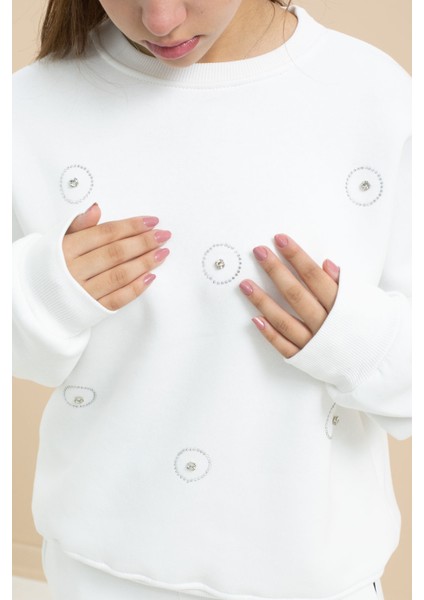 Beyaz Payet Işlemeli Şardonlu Kız Çocuk 2li Eşofman Takımı 21425 fırsatları