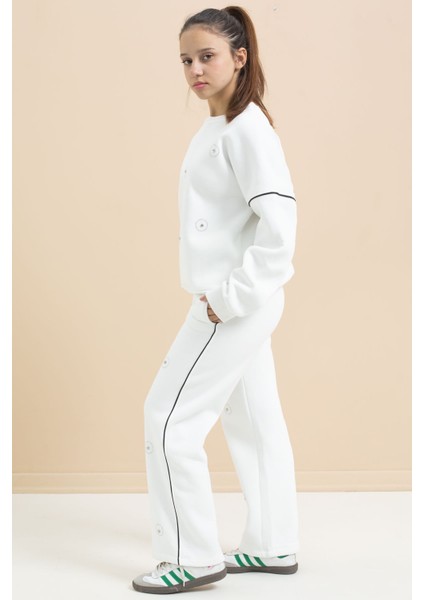 Beyaz Payet Işlemeli Şardonlu Kız Çocuk 2li Eşofman Takımı 21425 indirimleri