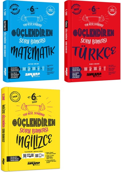 Ankara 2025 6. Sınıf Matematik + Türkçe + Ingilizce Güçlendiren Soru Bankası Seti 3 Kitap Güncel Müfredat