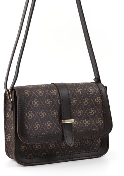 Monogram Baskılı Kahverengi SHK127 Suni Deri Iç Fermuar Cepli Çıtçıt Kapamalı El,kol ve Omuz Çantası fiyatları