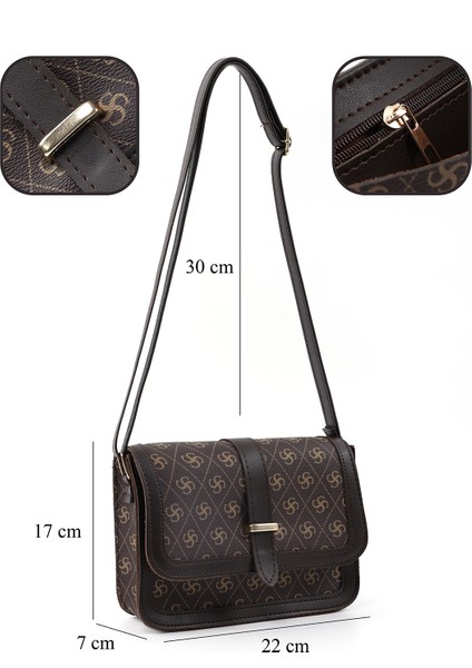 Monogram Baskılı Kahverengi SHK127 Suni Deri Iç Fermuar Cepli Çıtçıt Kapamalı El,kol ve Omuz Çantası fırsatları