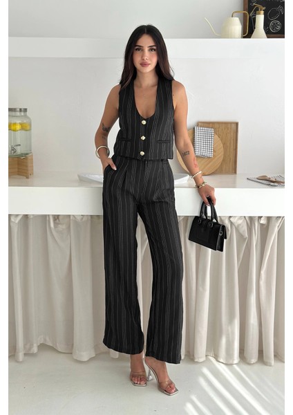 Çizgili Kumaş Yelek Takım Siyah fiyatları