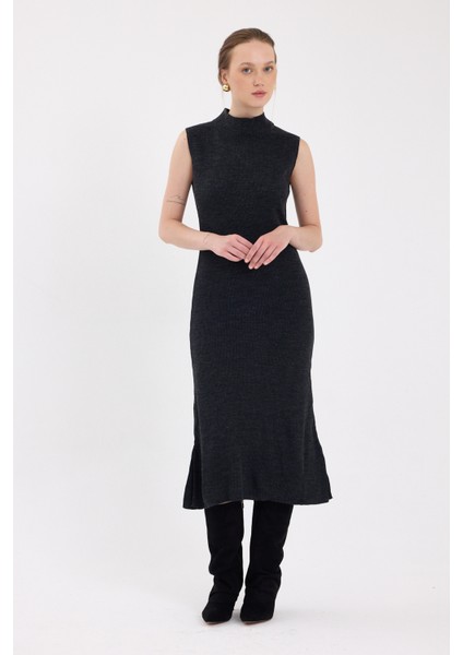 Antrasit Sıfır Kol Triko Midi Elbise 2232 fiyatları