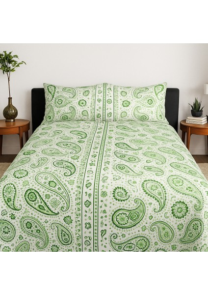 Premıum Fıstık Yeşili Renk 102'DEN %100 Pamuk Çift Kişilik Nevresim Takımı Kutulu