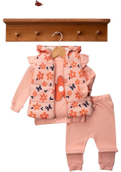 Çiçek Baskılı Üçlü Kız Takım