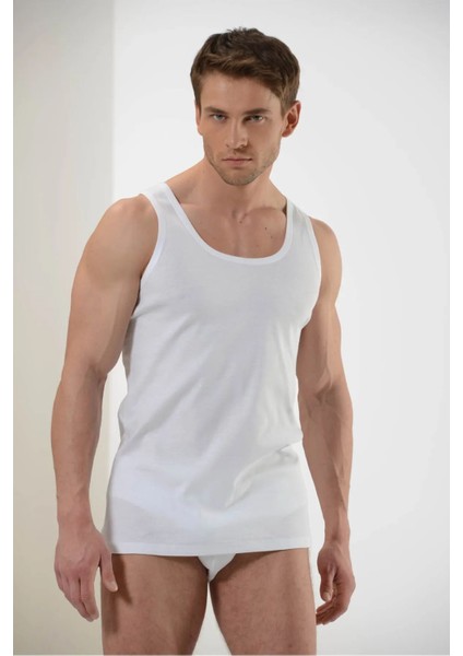 131 Erkek Penye Ribana Askılı Atlet-Beyaz