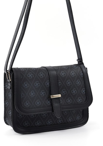 Monogram Baskılı Siyah SHK127 Suni Deri Iç Fermuar Cepli Çıtçıt Kapamalı El,kol ve Omuz Çantası fiyatları